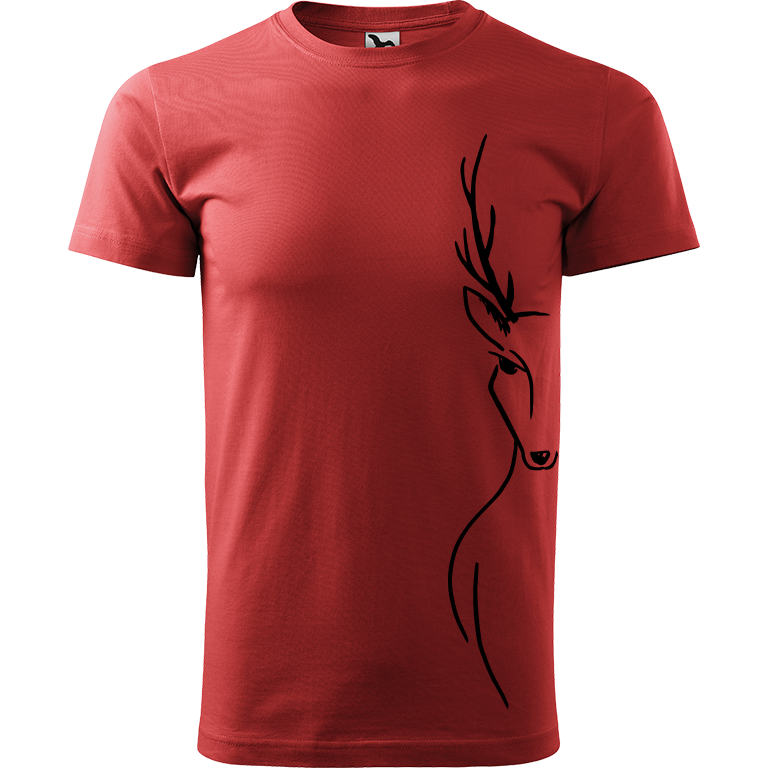 Ručně malované pánské bavlněné tričko - Jelen na boku Barva trička: BORDÓ, Velikost trička: XXL, Barva motivu: ČERNÁ