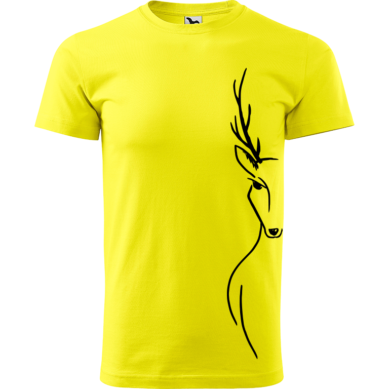 Ručně malované pánské bavlněné tričko - Jelen na boku Barva trička: CITRONOVÁ, Velikost trička: XL, Barva motivu: ČERNÁ