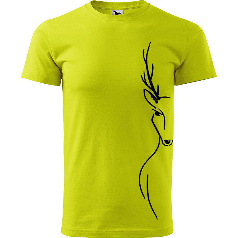 Ručně malované pánské bavlněné tričko - Jelen na boku Barva trička: LIMETKOVÁ, Velikost trička: L, Barva motivu: ČERNÁ
