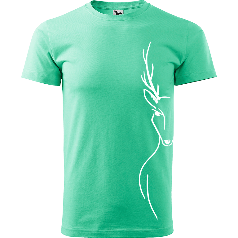 Ručně malované pánské bavlněné tričko - Jelen na boku Barva trička: MÁTOVÁ, Velikost trička: XL, Barva motivu: BÍLÁ