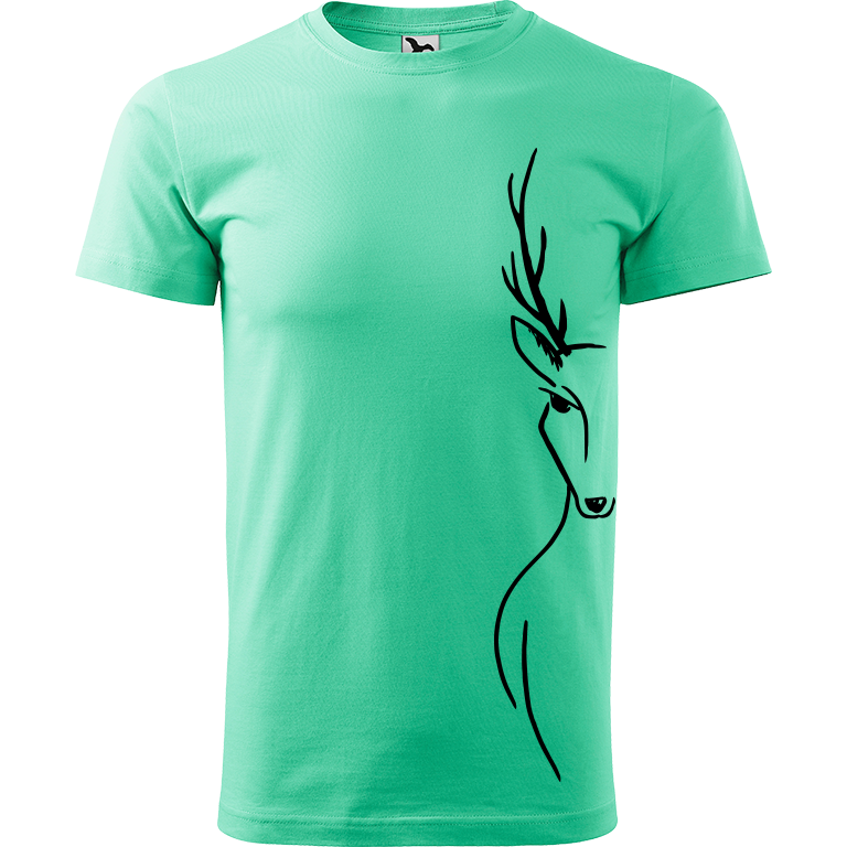 Ručně malované pánské bavlněné tričko - Jelen na boku Barva trička: MÁTOVÁ, Velikost trička: L, Barva motivu: ČERNÁ