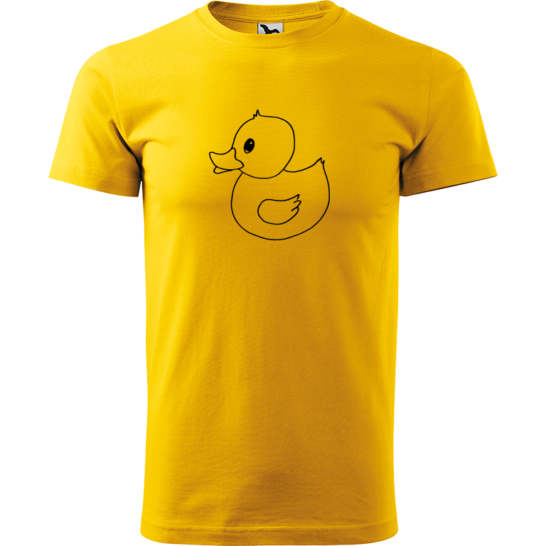 Ručně malované pánské bavlněné tričko - Kachna Barva trička: ŽLUTÁ, Velikost trička: L, Barva motivu: ČERNÁ