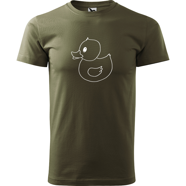 Ručně malované pánské bavlněné tričko - Kachna Barva trička: ARMY, Velikost trička: M, Barva motivu: BÍLÁ