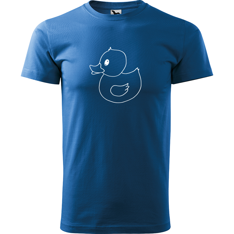 Ručně malované pánské bavlněné tričko - Kachna Barva trička: AZUROVÁ, Velikost trička: L, Barva motivu: BÍLÁ