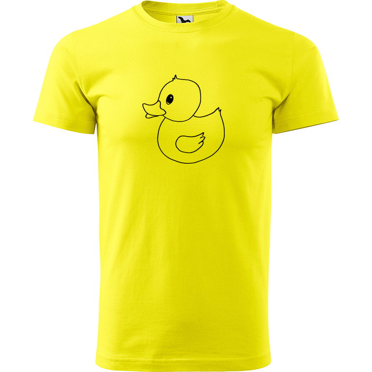 Ručně malované pánské bavlněné tričko - Kachna Barva trička: CITRONOVÁ, Velikost trička: XL, Barva motivu: ČERNÁ
