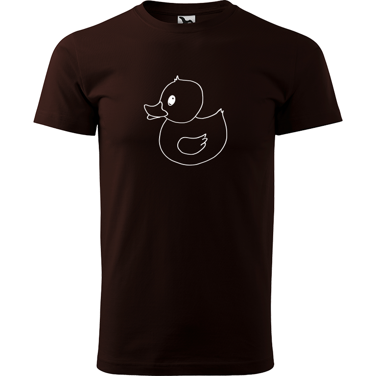 Ručně malované pánské bavlněné tričko - Kachna Barva trička: KÁVOVÁ, Velikost trička: L, Barva motivu: BÍLÁ