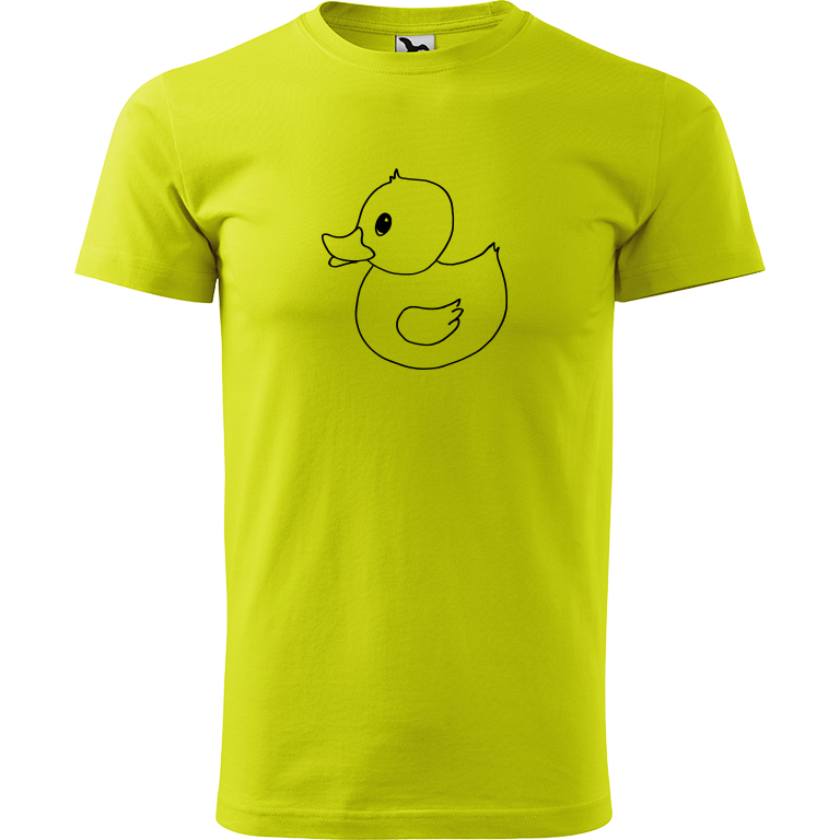 Ručně malované pánské bavlněné tričko - Kachna Barva trička: LIMETKOVÁ, Velikost trička: M, Barva motivu: ČERNÁ