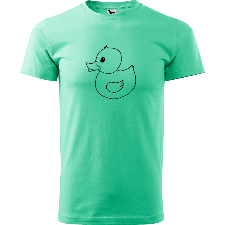 Ručně malované pánské bavlněné tričko - Kachna Barva trička: MÁTOVÁ, Velikost trička: XL, Barva motivu: ČERNÁ