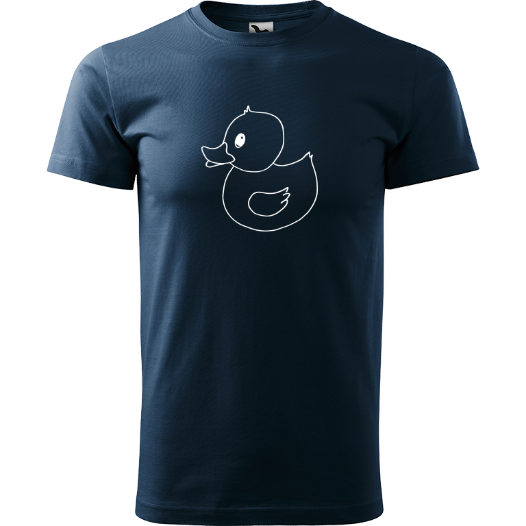 Ručně malované pánské bavlněné tričko - Kachna Barva trička: NÁMOŘNICKÁ MODRÁ, Velikost trička: XL, Barva motivu: BÍLÁ
