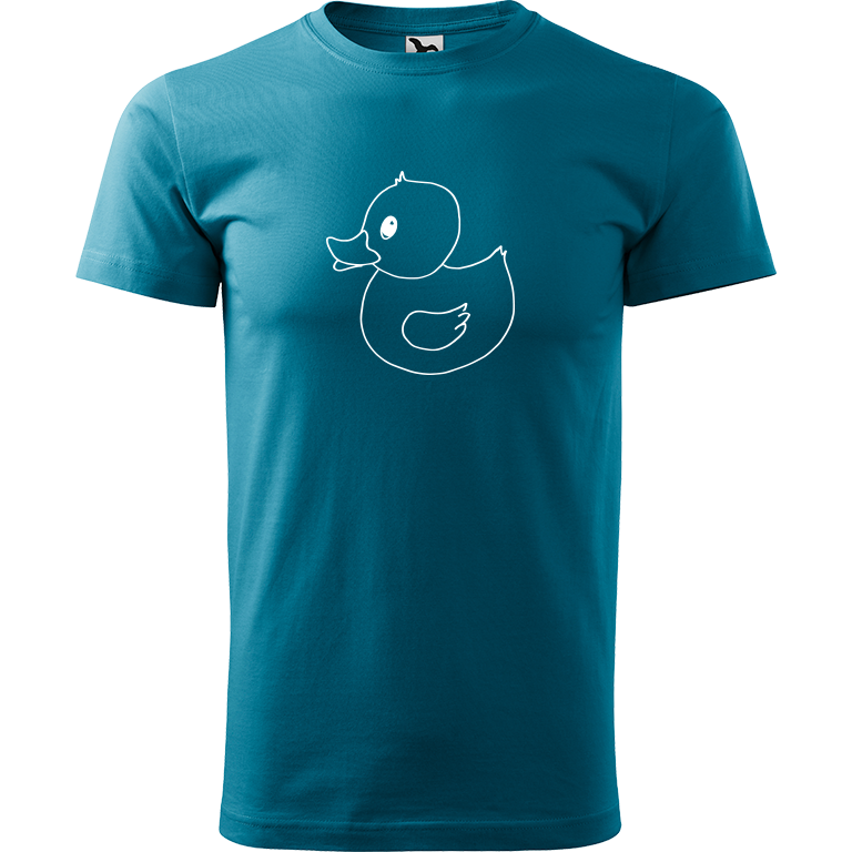 Ručně malované pánské bavlněné tričko - Kachna Barva trička: TMAVĚ TYRKYSOVÁ, Velikost trička: XL, Barva motivu: BÍLÁ