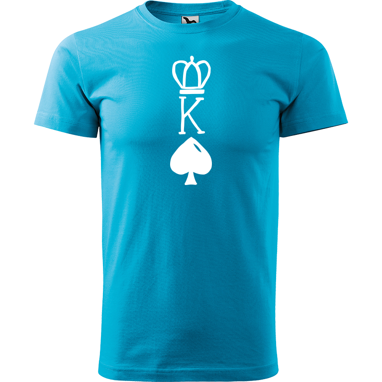 Ručně malované pánské bavlněné tričko - King Barva trička: TYRKYSOVÁ, Velikost trička: XS, Barva motivu: BÍLÁ