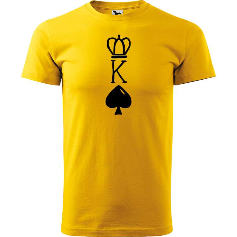 Ručně malované pánské bavlněné tričko - King Barva trička: ŽLUTÁ, Velikost trička: XL, Barva motivu: ČERNÁ