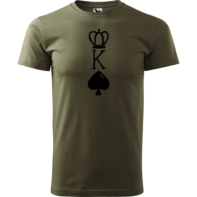 Ručně malované pánské bavlněné tričko - King Barva trička: ARMY, Velikost trička: S, Barva motivu: ČERNÁ