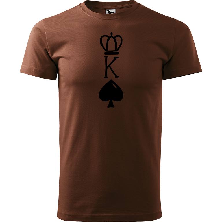 Ručně malované pánské bavlněné tričko - King Barva trička: ČOKOLÁDOVÁ, Velikost trička: XXL, Barva motivu: ČERNÁ