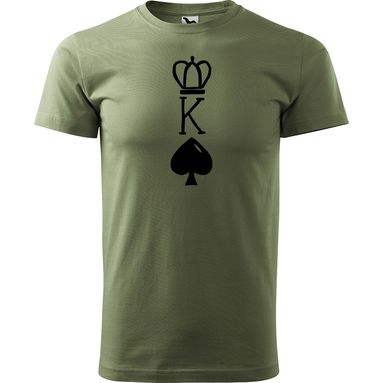Ručně malované pánské bavlněné tričko - King Barva trička: KHAKI, Velikost trička: M, Barva motivu: ČERNÁ