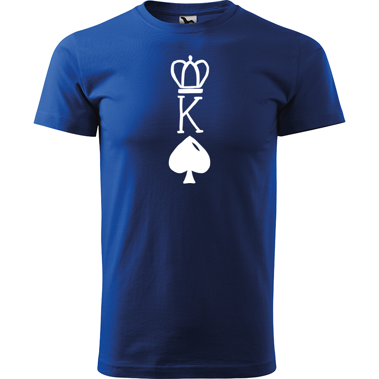 Ručně malované pánské bavlněné tričko - King Barva trička: MODRÁ, Velikost trička: XS, Barva motivu: BÍLÁ