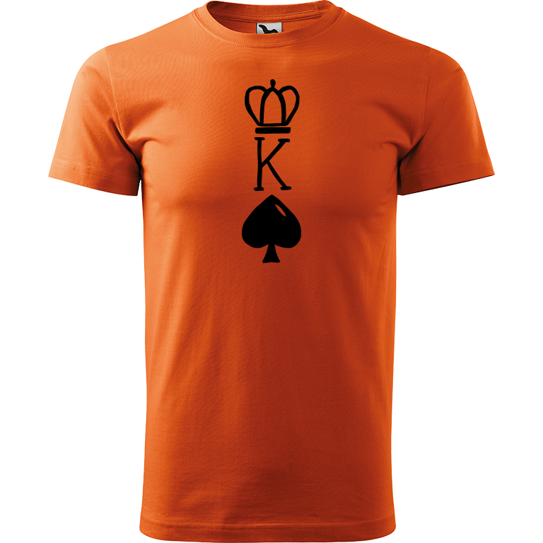 Ručně malované pánské bavlněné tričko - King Barva trička: ORANŽOVÁ, Velikost trička: XL, Barva motivu: ČERNÁ