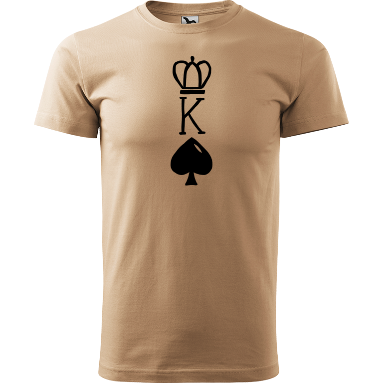 Ručně malované pánské bavlněné tričko - King Barva trička: PÍSKOVÁ, Velikost trička: XL, Barva motivu: ČERNÁ