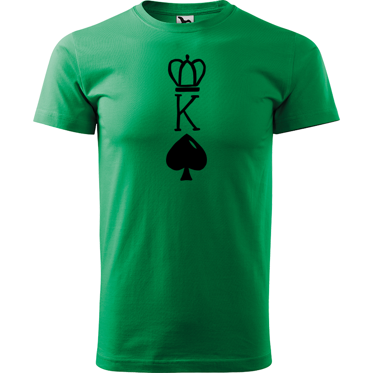 Ručně malované pánské bavlněné tričko - King Barva trička: STŘEDNĚ ZELENÁ, Velikost trička: XS, Barva motivu: ČERNÁ