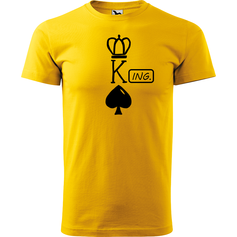 Ručně malované pánské bavlněné tričko - King - Ing. Barva trička: ŽLUTÁ, Velikost trička: M, Barva motivu: ČERNÁ