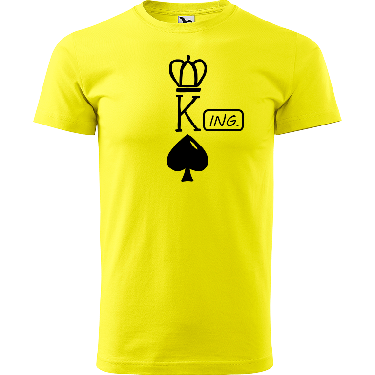 Ručně malované pánské bavlněné tričko - King - Ing. Barva trička: CITRONOVÁ, Velikost trička: M, Barva motivu: ČERNÁ