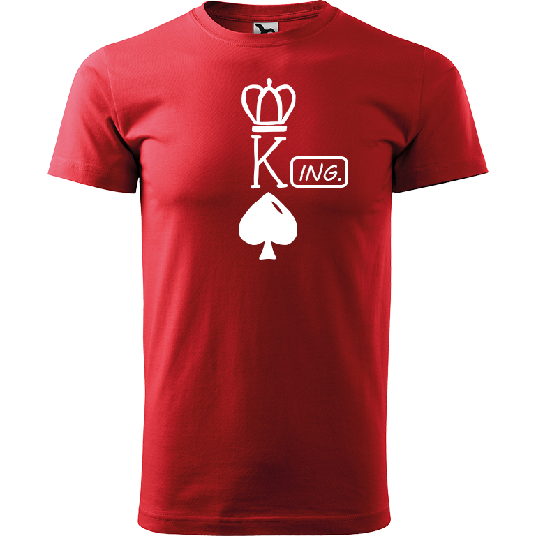 Ručně malované pánské bavlněné tričko - King - Ing. Barva trička: ČERVENÁ, Velikost trička: XS, Barva motivu: BÍLÁ