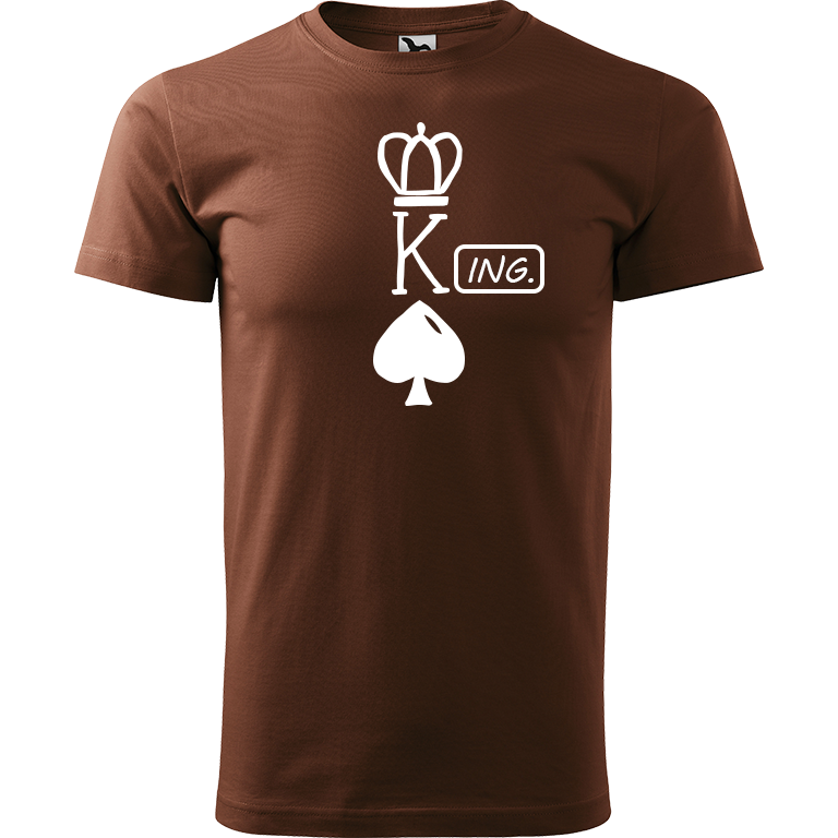Ručně malované pánské bavlněné tričko - King - Ing. Barva trička: ČOKOLÁDOVÁ, Velikost trička: XXL, Barva motivu: BÍLÁ