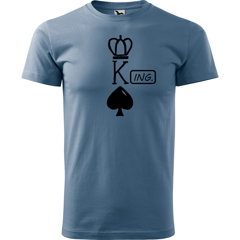 Ručně malované pánské bavlněné tričko - King - Ing. Barva trička: DENIM, Velikost trička: XXL, Barva motivu: ČERNÁ