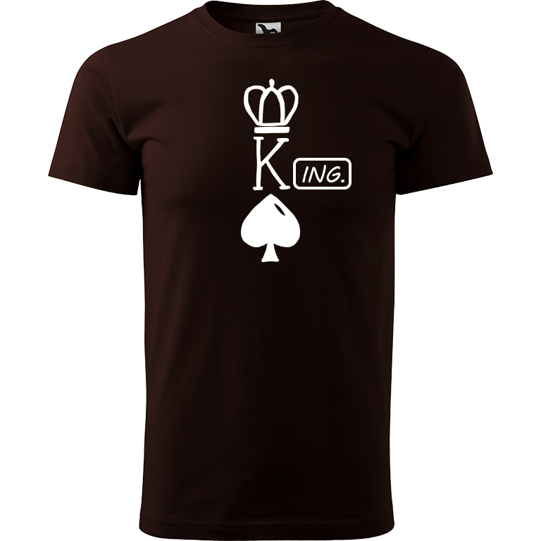 Ručně malované pánské bavlněné tričko - King - Ing. Barva trička: KÁVOVÁ, Velikost trička: XL, Barva motivu: BÍLÁ