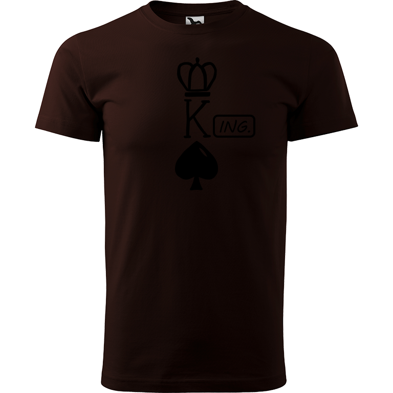 Ručně malované pánské bavlněné tričko - King - Ing. Barva trička: KÁVOVÁ, Velikost trička: XL, Barva motivu: ČERNÁ