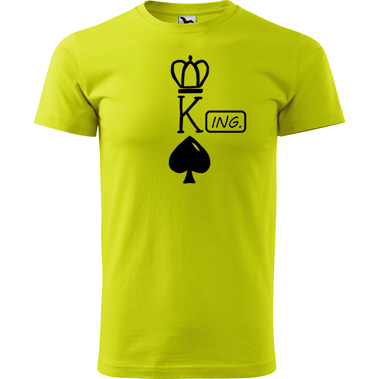 Ručně malované pánské bavlněné tričko - King - Ing. Barva trička: LIMETKOVÁ, Velikost trička: XXL, Barva motivu: ČERNÁ