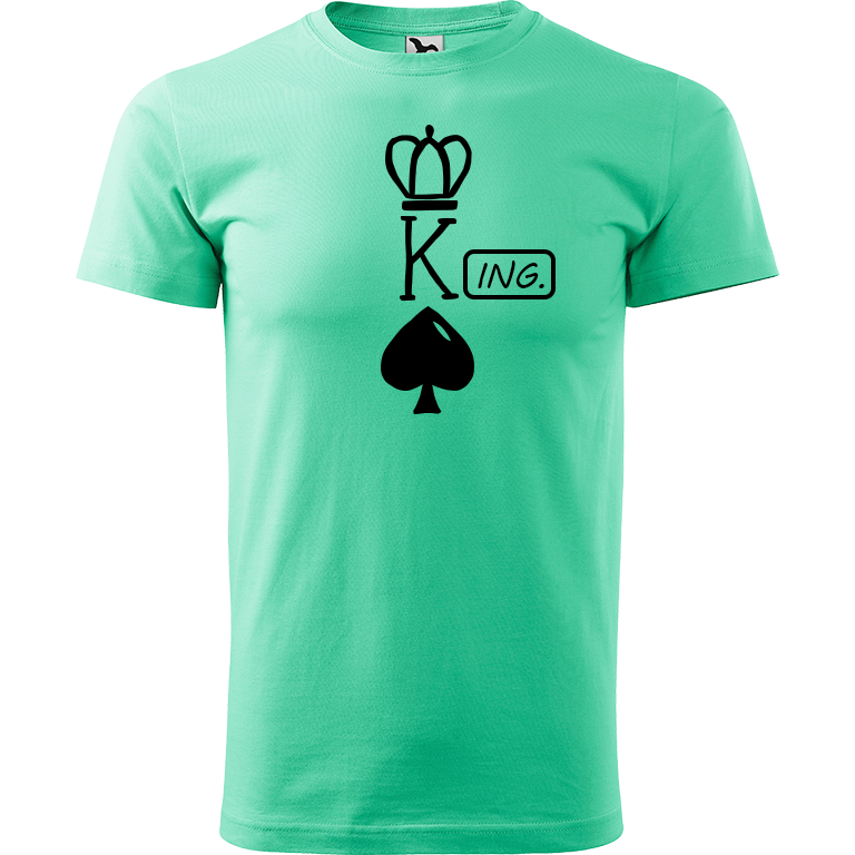 Ručně malované pánské bavlněné tričko - King - Ing. Barva trička: MÁTOVÁ, Velikost trička: XL, Barva motivu: ČERNÁ