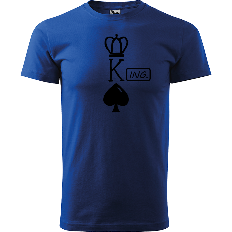 Ručně malované pánské bavlněné tričko - King - Ing. Barva trička: MODRÁ, Velikost trička: M, Barva motivu: ČERNÁ