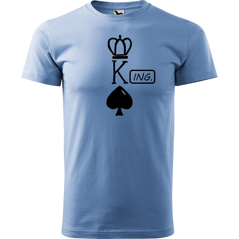 Ručně malované pánské bavlněné tričko - King - Ing. Barva trička: NEBESKY MODRÁ, Velikost trička: M, Barva motivu: ČERNÁ