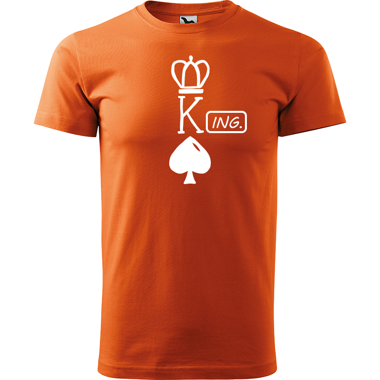 Ručně malované pánské bavlněné tričko - King - Ing. Barva trička: ORANŽOVÁ, Velikost trička: XL, Barva motivu: BÍLÁ