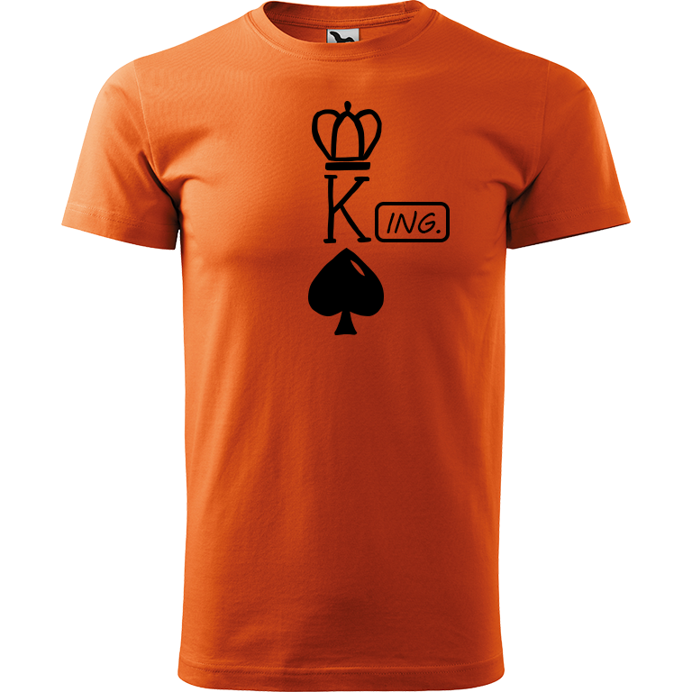 Ručně malované pánské bavlněné tričko - King - Ing. Barva trička: ORANŽOVÁ, Velikost trička: M, Barva motivu: ČERNÁ
