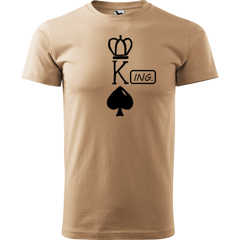 Ručně malované pánské bavlněné tričko - King - Ing. Barva trička: PÍSKOVÁ, Velikost trička: XL, Barva motivu: ČERNÁ
