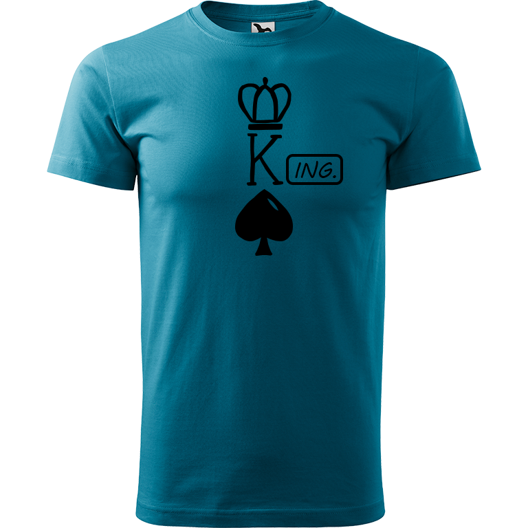 Ručně malované pánské bavlněné tričko - King - Ing. Barva trička: TMAVĚ TYRKYSOVÁ, Velikost trička: M, Barva motivu: ČERNÁ