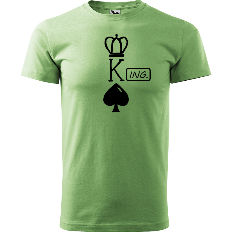 Ručně malované pánské bavlněné tričko - King - Ing. Barva trička: TRÁVOVĚ ZELENÁ, Velikost trička: XL, Barva motivu: ČERNÁ