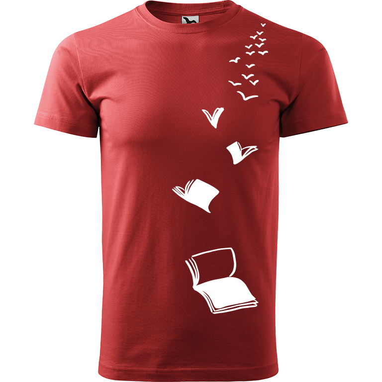 Ručně malované pánské bavlněné tričko - Knihy létající Barva trička: BORDÓ, Velikost trička: L, Barva motivu: BÍLÁ