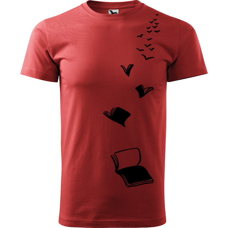 Ručně malované pánské bavlněné tričko - Knihy létající Barva trička: BORDÓ, Velikost trička: XXL, Barva motivu: ČERNÁ