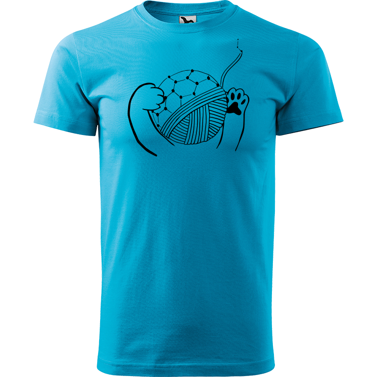 Ručně malované pánské bavlněné tričko - Kočičí packy s Fullerenem Barva trička: TYRKYSOVÁ, Velikost trička: XXL, Barva motivu: ČERNÁ