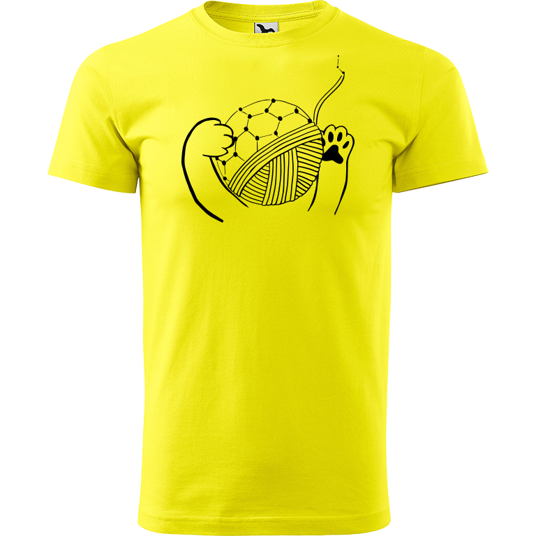 Ručně malované pánské bavlněné tričko - Kočičí packy s Fullerenem Barva trička: CITRONOVÁ, Velikost trička: M, Barva motivu: ČERNÁ