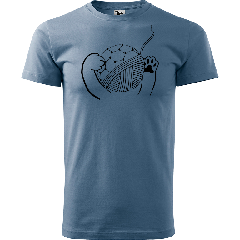 Ručně malované pánské bavlněné tričko - Kočičí packy s Fullerenem Barva trička: DENIM, Velikost trička: XXL, Barva motivu: ČERNÁ