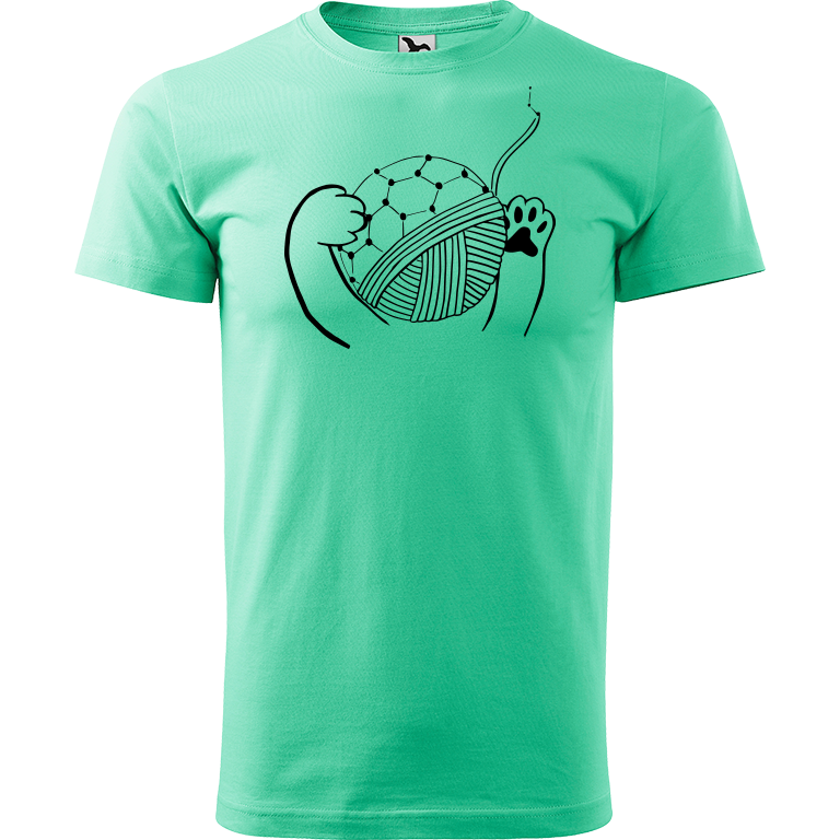 Ručně malované pánské bavlněné tričko - Kočičí packy s Fullerenem Barva trička: MÁTOVÁ, Velikost trička: XL, Barva motivu: ČERNÁ