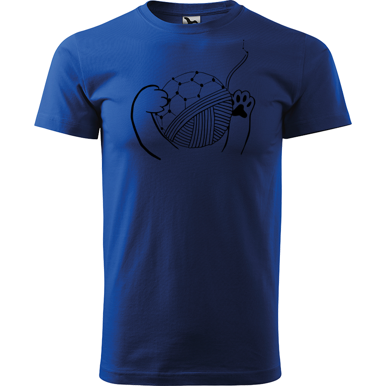 Ručně malované pánské bavlněné tričko - Kočičí packy s Fullerenem Barva trička: MODRÁ, Velikost trička: S, Barva motivu: ČERNÁ