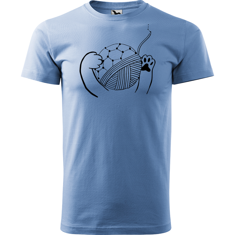 Ručně malované pánské bavlněné tričko - Kočičí packy s Fullerenem Barva trička: NEBESKY MODRÁ, Velikost trička: XXL, Barva motivu: ČERNÁ