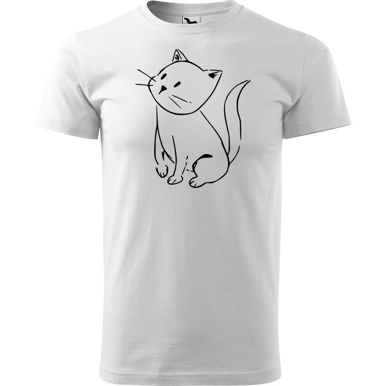 Ručně malované pánské bavlněné tričko - Kotě Barva trička: BÍLÁ, Velikost trička: XL, Barva motivu: ČERNÁ