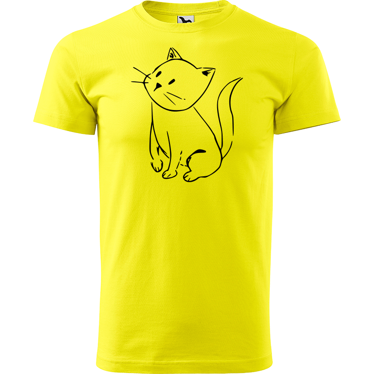 Ručně malované pánské bavlněné tričko - Kotě Barva trička: CITRONOVÁ, Velikost trička: XL, Barva motivu: ČERNÁ