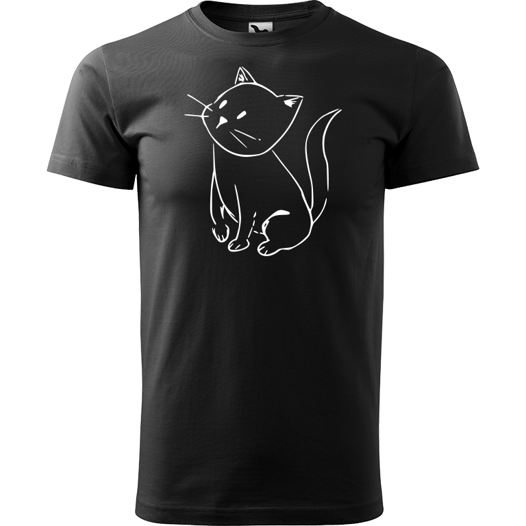 Ručně malované pánské bavlněné tričko - Kotě Barva trička: ČERNÁ, Velikost trička: L, Barva motivu: BÍLÁ